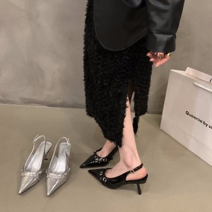 French Stiletto Black Baotou Sandals Fairy Shoes New Spring and Summer Silver Single-shoe <b>Pointed</b> High Heels - Product Image 4
