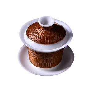Handcrafted Bamboo Woven Porcelain Kung Fu <b>Tea</b> <b>Set</b> With Lid Guizhou Origin Afternoon <b>Tea</b> Use - Product Image 5