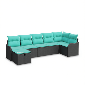 Black Poly <b>Rattan</b> Garden <b>Sofa</b> Set With Cushion Outdoor Furniture Contemporary Style - Product Image 1