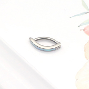 Titanium <b>Opal</b> Belly Button <b>Ring</b> Silver Channel Setting Geometric Navel Stud Gift - Product Image 4