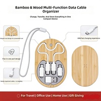 Ensemble de câbles de charge multifonctionnels en bambou en gros, câble de données multi-interface 5-en-1, charge rapide PD 60W, chargeur sans fil 15W