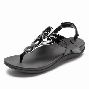 Ladies Fashion PU Leather Flat Sandals Arch <b>Support</b> Rubber Outsole Light Weight Summer Closed-<b>Toe</b> Slip-On Trendy Design - Product Image 1