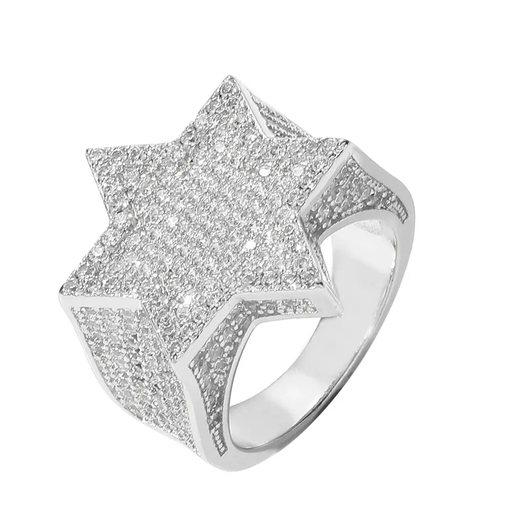 Factory Price: 925 Silver Mozambican diamond hexagonal star ring with GRA certificate sterling silver hip-hop Diamond Ring
