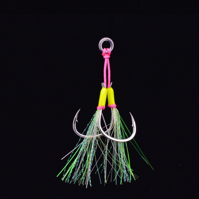 BULK Double Assist Jigging Hooks High Quality Carbon Steel Sea Fishing Hook Luminous Epoxy Wholesale 1 Set