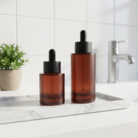 Desain Baru Ramah Lingkungan Dapat Disesuaikan 15ml 50ml Botol Pompa Tetes Minyak Esensial Kaca Silinder Bening Dasar Tebal Serum Lotion