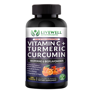 Livewell Vitamina C y Cúrcuma Curcumina 180 Tabletas de Alta Potencia con Bioperina para Apoyo Inmunológico - Product Image 3