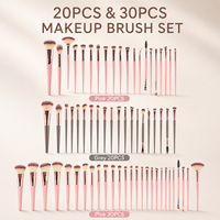 Ensemble de pinceaux de maquillage professionnels personnalisés avec logo, 20 ou 30 pièces, poils synthétiques rose et gris, pour le visage et les yeux