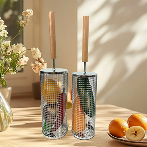 Nhà Máy Trực Tiếp Cán Nướng Giỏ Thiết Lập Các Mới Nhất Phong Cách Thịt Nướng Công Cụ Cán Nướng Giỏ Thiết Lập Với Dài Tay Cầm Bằng Gỗ - Product Image 2