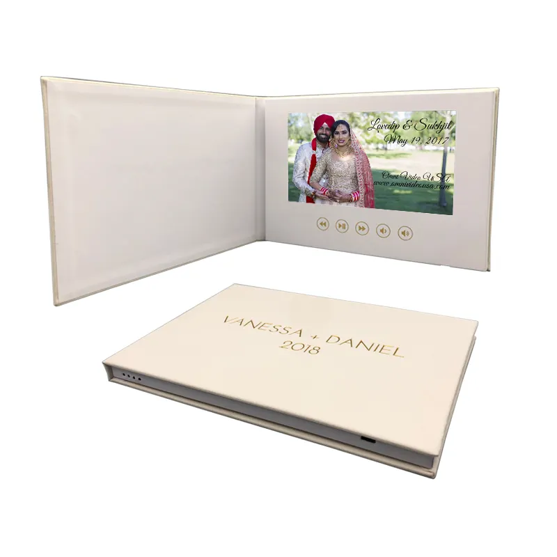 custom 7inch hd ips linen-bound the wedding video motion book