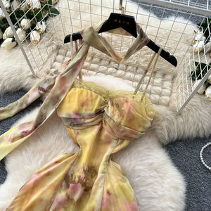 2025 estate Sexy Casual <span class=keywords><strong>abito</strong></span> <span class=keywords><strong>Midi</strong></span> per le donne impero <span class=keywords><strong>floreale</strong></span> con <span class=keywords><strong>abito</strong></span> di pizzo traforato - Product Image 2