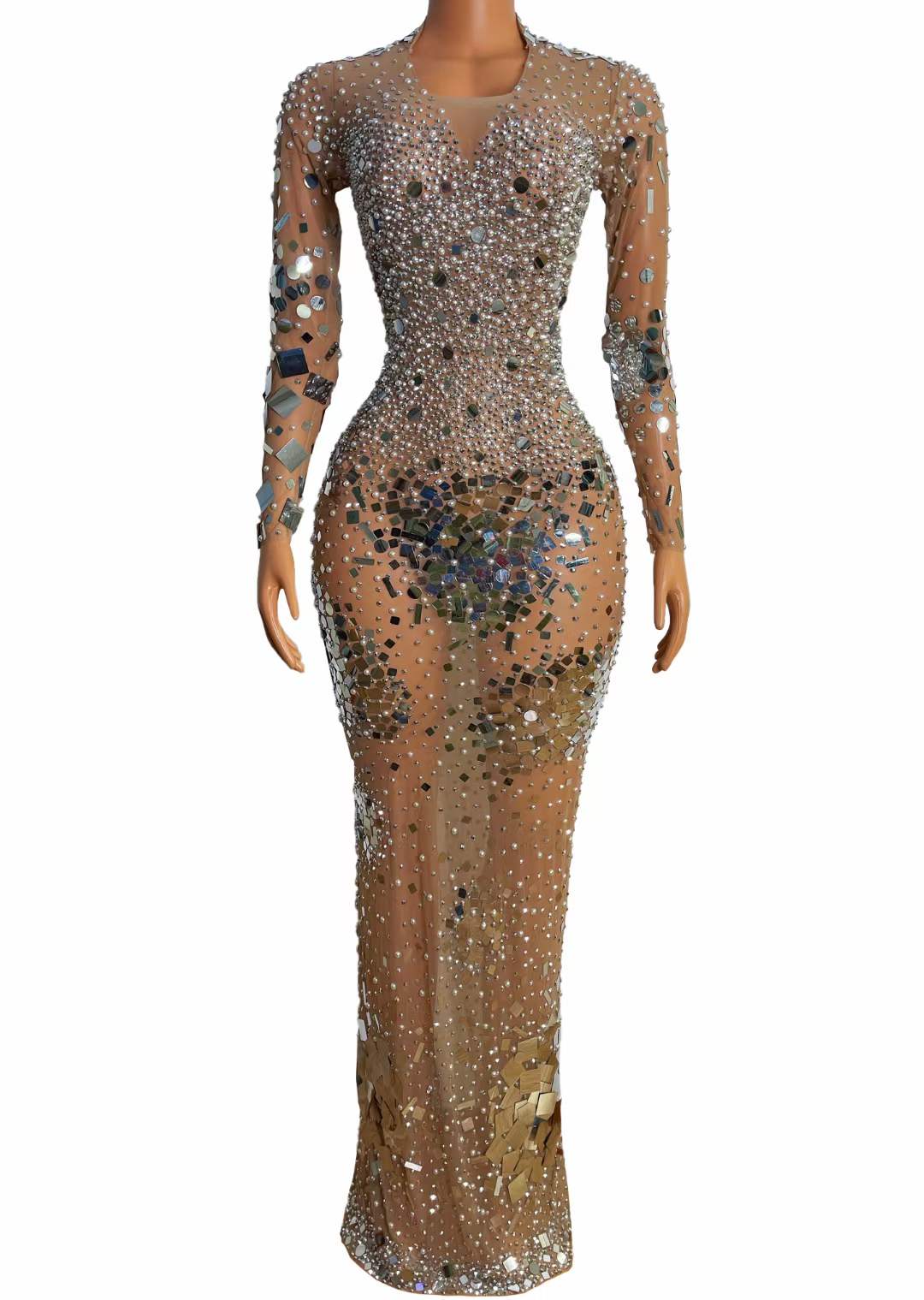 white christmas dresses Mesmerised Nude Embellished V Plunge Strapless Mini Dress – Club L London main image 1