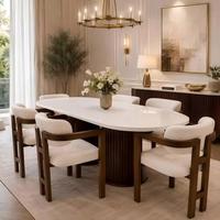 Table à manger extensible en bois de luxe, ronde à ovale, base à colonnes côtelées, style moderne minimaliste, ensemble de meubles de cuisine avec 4 chaises, 6 places