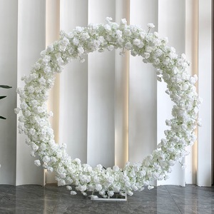 Arche de mariage en tissu blanc, arche de fleurs en soie, arche de mariage en forme de O, décoration d'arche de mariage en fleurs de soie - Product Image 6