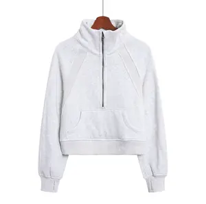 New women's lulu stand collar hoodie zipper pullover solid color loose lulu long-sleeved lulu casual sweatshirt plus fleece
