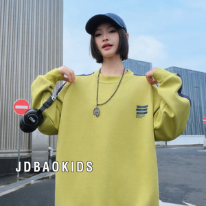 Sweater Crewneck Unisex <span class=keywords><strong>Basic</strong></span> 2026, Atasan Kasual Longgar Bermotif <span class=keywords><strong>Patchwork</strong></span> untuk Wanita dan Pria - Product Image 4