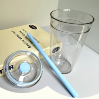 Nouvelle tasse à paille en plastique PS de 450 ml, multicolore, avec paille bonbon, pour fêtes – Réutilisable, anti-fuite, sans BPA, compatible lave-vaisselle