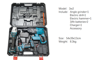 Kit de perceuse sans fil <span class=keywords><strong>21V</strong></span> portable OEM en acier inoxydable, marteau perforateur rotatif Li-ion, tournevis et meuleuse d'angle – Outils électriques - Product Image 4