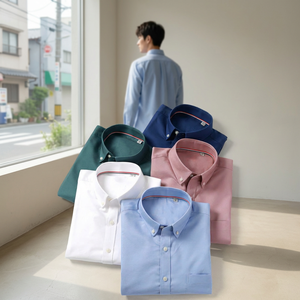 Chemises habillées formelles pour hommes, sur mesure, <span class=keywords><strong>en</strong></span> tissu Oxford de coton de luxe, à manches longues, pour affaires - Product Image 1