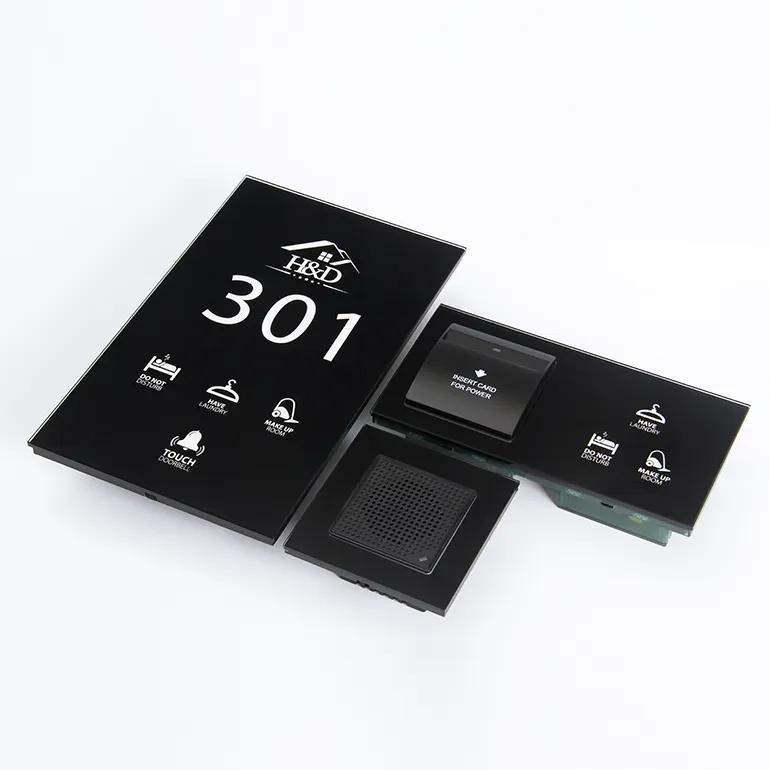 GTD 220V Black White Grey Tempered Glass Electric LED Touch Switch Doorplate for Hotel Apartment