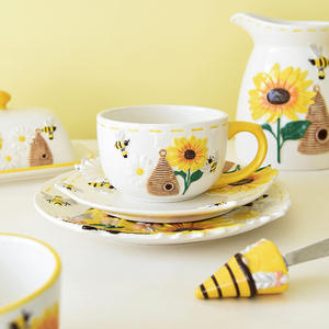 Vajilla de Porcelana Estilo Pastoral con Diseño de Abeja y Girasol, Juego de Vajilla para el Hogar, <span class=keywords><strong>Plato</strong></span>, Tazón, Taza, Creativo, Venta Caliente Transfronteriza - Product Image 3