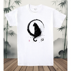 T-shirt Cat Ink bianca unisex per adulti, taglia media, design artistico, girocollo, manica corta, stampa serigrafica - Product Image 2