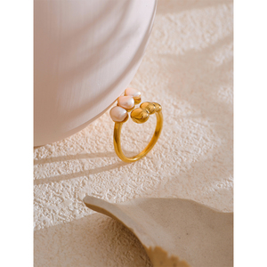JINYOU 4711 Anillo de Perlas Naturales Recién Llegado, Anillo Abierto de Acero Inoxidable Chapado en Oro de 18k de Moda para Mujer - Product Image 3