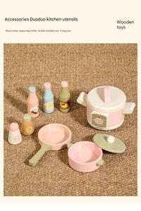 COMMIKI ahşap çocuklar pembe yeşil buzdolabı fırın lavabo çamaşır makinesi pişirme ve sebze yıkama oyuncak ile mutfak seti taklit - Product Image 5