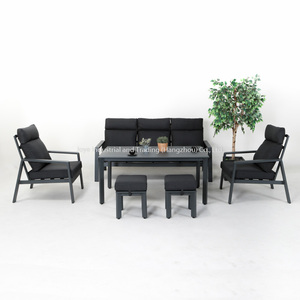 Leisure Aluminum <b>Corner</b> Set Outdoor <b>Dining</b> <b>Table</b> Chairs High Back Ottoman Waterproof Weather Resistant 7-Piece - Product Image 2