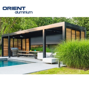 Pérgola <span class=keywords><strong>de</strong></span> aluminio con patio, persiana automática <span class=keywords><strong>para</strong></span> techo, impermeable, <span class=keywords><strong>para</strong></span> terraza exterior, refugio con madera tratada a presión, tipo natural - Product Image 3