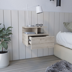<b>Floating</b> Nightstand One <b>Drawer</b> Light Gray Finish Wall Mounted Bedroom Storage - Product Image 1
