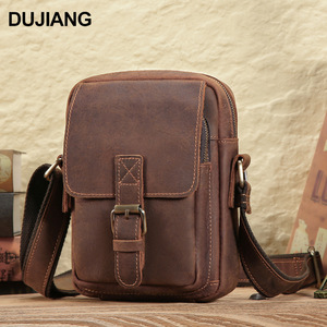 Sac bandoulière pour homme Dujiang, couleur café, cuir durable, sac à bandoulière vertical avec fermeture à rabat et fermoir, style rétro - Product Image 1