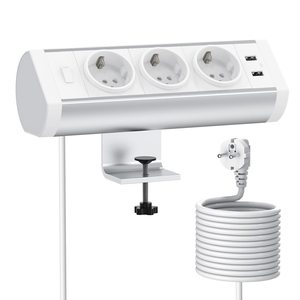 Prise <span class=keywords><strong>de</strong></span> courant multifonctionnelle réglable et amovible pour <span class=keywords><strong>bureau</strong></span>, à fixation par pince <span class=keywords><strong>de</strong></span> table, 3 prises EU, 2 USB, 10A, IP20 - Product Image 1