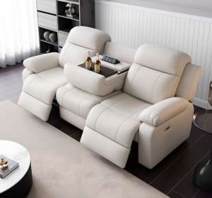 Sofá de Cuero Reclinable de Diseño Moderno y Lujoso con Portavasos, Conjunto de Asientos para Sala de Cine, Sala de Estar, Madera, Dos Plazas, con Masaje - Product Image 2
