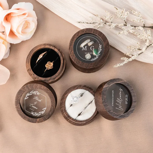 Petite boîte à anneaux ronde <span class=keywords><strong>en</strong></span> <span class=keywords><strong>bois</strong></span> avec couvercle transparent, boîte de rangement pour bijoux, porte-anneaux de mariage ou de fiançailles <span class=keywords><strong>en</strong></span> <span class=keywords><strong>bois</strong></span> - Product Image 5