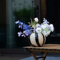 Ins – vase à billes en verre blanc crème texturé à rayures noires, vase à fleurs soufflé à la main pour décoration de centre de Table de mariage