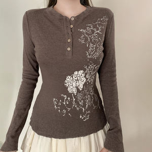 Y2K <b>Aesthetic</b> Statement Letter Print <b>Logo</b> Appliques Regular Fit Stretch Soft Knit Eco-Friendly Breathable Casual Shirt Long - Product Image 5