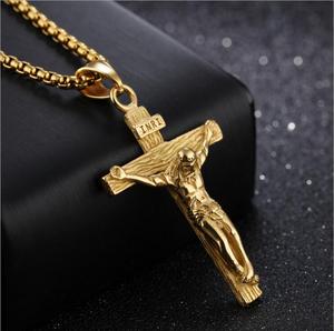 Collana con Pendente a Croce di Gesù con Catena a Maglie, in Acciaio Inossidabile Color Argento, Regalo di Preghiera, Gioielli Moderni per la Preghiera - Vendita all'Ingrosso - Product Image 3