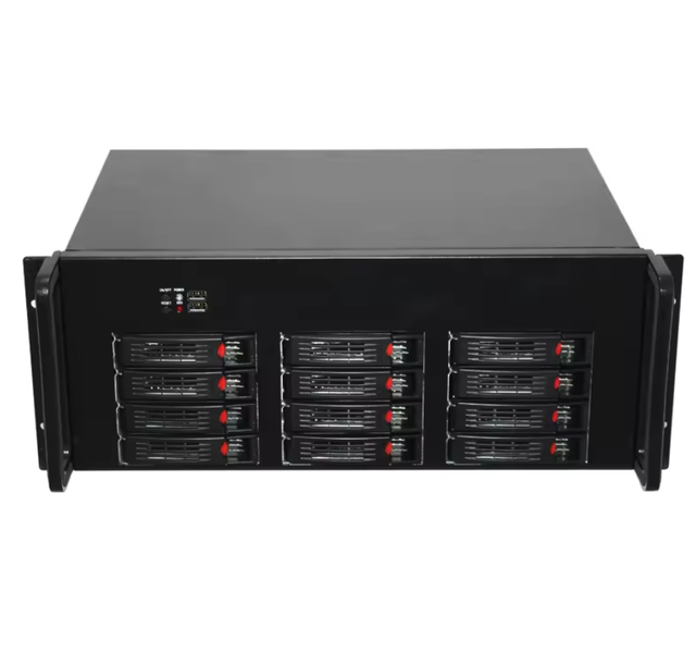 19inch 4U Industrial Nas Server Storage Chassis 12 Bays with Fan ATX Plastic and Aluminum Alloy Large Data Backup