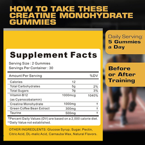 Fácil de tomar delicioso sabor a manzana por entrenamiento gomitas vitamina B12 y Monohidrato de Creatina energía de larga duración para adultos - Product Image 6