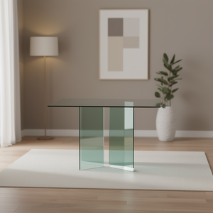 โต๊ะรับประทานอาหารกระจกทันสมัย 120x120 ซม. หน้าโต๊ะทรงสี่เหลี่ยมใส พร้อมโครงสร้างขาคู่ - Product Image 3