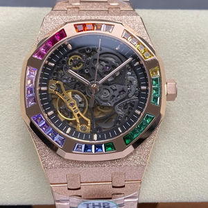 Reloj Mecánico de Buceo de Lujo, Super Calidad, Resistente al Agua, 41mm, Fábrica THB, Movimiento 3132, Color Rosa, 15412, Esqueleto con Diamantes - Product Image 1