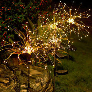 Lumières solaires LED IP65 multicolores en forme de feux d'artifice, petite décoration de jardin, fibres optiques DC, ambiance de pluie de météores de Noël - Product Image 2