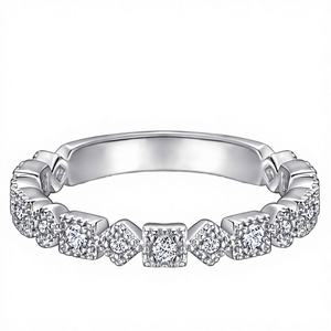 แหวนซ้อนกันได้สำหรับผู้หญิง ชุบโรเดียม เงินแท้ 925 ประดับเพชรซิคอน ดีไซน์ทันสมัย รับรองโดย CMA เหมาะสำหรับงานแต่งงาน งานหมั้น ของขวัญ งานปาร์ตี้ - Product Image 1