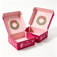 Boîte en carton ondulé rose personnalisée pour Noël, empilable, pliable, emballage en papier pour cadeaux, vêtements, boîte d'expédition avec logo