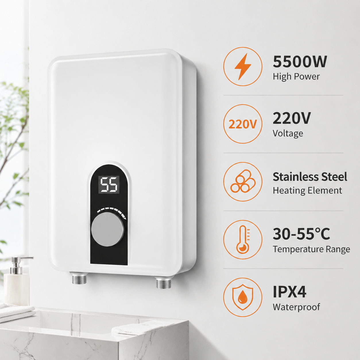 <strong>2026</strong> Hot Selling Wholesale <strong>110V</strong> 220V Tankless Instant Electric Water <strong>Heater</strong> Stainless Steel Plastic IPX4 Waterproof Household