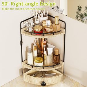 Wooden Double Layer Corner Storage <b>Rack</b> With Drawer For <b>Kitchen</b> Spice Organization Standing Type Rectangle Shape - Product Image 4