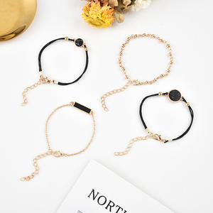 Geometric Black Stone Gold Plated Beaded <b>Bracelets</b> <b>Set</b> Unisex Fashion Jewelry - Product Image 3