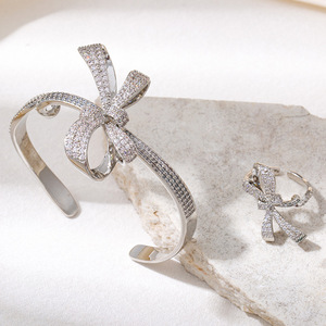 Butterfly Bow Bracelet Gold Silver Micro Inlay Open <b>Bangle</b> Women's Party Gift Jewelry <b>Set</b> - Product Image 3