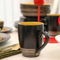 Service de table en grès 48 pièces, rayé noir et jaune, avec glaçure réactive, assiettes, bols, tasses, compatible micro-ondes et lave-vaisselle, pour la maison