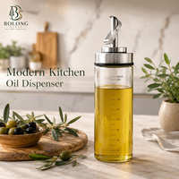 Bouteille Distributrice d'Huile en Verre Cylindrique Écologique 180ml 6oz avec Bec Verseur à Levier et Échelle de Mesure, Logo Personnalisé, Vente en Gros, Bolong